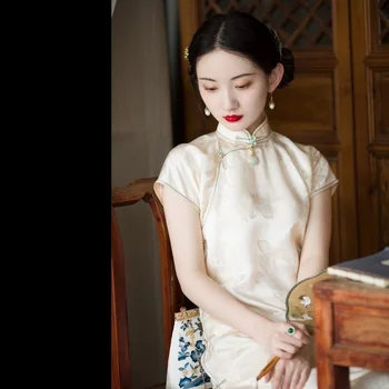 2022 V Lete Nový Vintage Jednoduché Qipao Ženy, Etnické Štýl Žena Elegantné Cheongsam Čínske Šaty Hanfu Tradičné Orientale Župan Obrázok