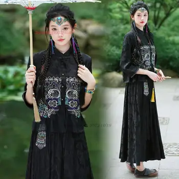 2024 tradičných čínskych etnických blúzka národnej kvetinové výšivky hanfu topy vintage satin žakárové cardigan orientálna tang oblek Obrázok