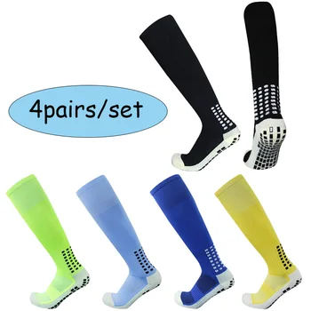 4 Páry/súbor Dlho Futbal Ponožky Non-slip Silicone Jediným Kompresie a Priedušná Profesionálny Futbal Ponožky Obrázok