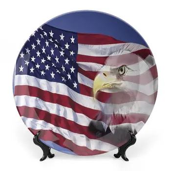 Americká Vlajka Keramického Remesla, Plešatý Eagle Tlač Ornament Displej Doska pre dobré Jedlo, Upscale Udalosti,Svadby, Catering,Vianoce Obrázok