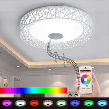 APLIKÁCIE LED Stropné svietidlo S Bluetooth reproduktorov 36W Hudby Strany Lampa Deco Spálňa Hudby Osvetlenie Zariadenie S Diaľkovým ovládaním Obrázok