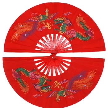 Bambusové Dvakrát Vľavo A Vpravo Tai Chi Fanúšikov Bojových Umení Fanúšik Kung Fu Fanúšikov China Dragon A Phoenix Vzor Červený Kryt Obrázok