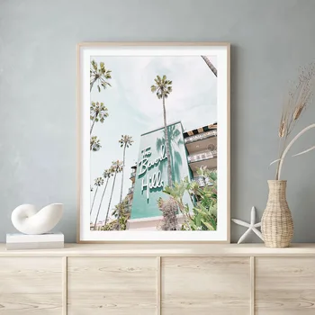 Beverly Hills Hotel Palms Strom Tlače Letná Výzdoba Plátno na Maľovanie Plagátu Wall Art Obrázky pre Obývacia Izba Domáce Dekorácie Obrázok