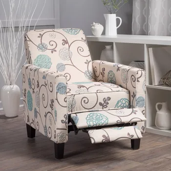 Biela a Modrá Kvetinový Textílie Kreslo, Prízvuk stoličky, 26.75 D x 34W x 36.25 H v Obrázok