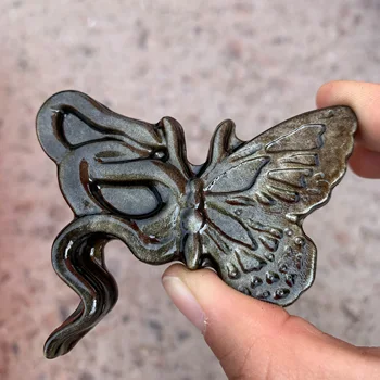 Crystal Motýľ socha Prírodné Silver/Gold Obsidian Zberateľská Figúrka Dekorácie Obrázok