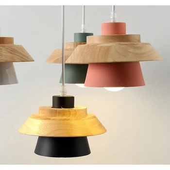 Drevený Prívesok Lampa Nordic Macaron Farebné Minimalistické, Moderné Závesné Svietidlo Obývacia Izba Posteli Kávy Výzdobu Osvetlenie Obrázok