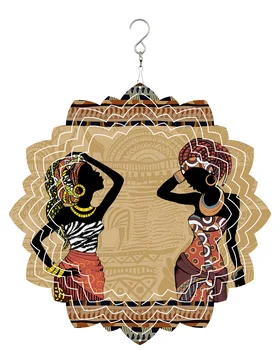 Etnický Štýl Africkej Ženy Čierne Ženy Vonkajšie Veterné Zvonkohry Záhrada Nehrdzavejúcej Ocele Visí Domova 3D Rotačné Vietor Spinner Obrázok