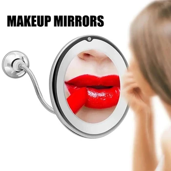 Flexibilné Gooseneck make-up Zrkadlo S LED Svetlom 10X Zväčšovacie Zrkadlo prísavky Svetlé Rozptýleného Svetla A 360-Stupňový Otočný Obrázok