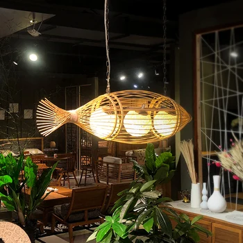 Japonský bambusu ryby-tvarované luster, Čínskeho Zen tvorivosti, osobnosti hotelovej reštaurácii lampa, art club hotel dekoratívne Obrázok