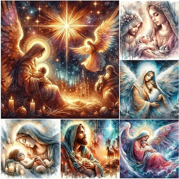 Ježiš,panna Mária,Anjeli,Náboženské Panny Márie diamond maľovanie cross stitch celej mozaiky výšivky Retro Viery Ikony 5d domova Obrázok