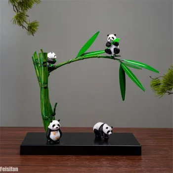 Kawaii Panda Bambusová Doska Zásobník Tlačidlo Valet Zásobník Figúrky Domov Obývacia Izba Stôl Príslušenstvo Dekor Obrázok