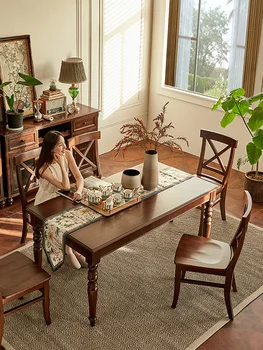 Klasický retro jedálenský stôl Amerického orecha dreva masívneho dreva 1.6 m dlhý jedálenský stôl 1,4 m jedálenský stôl a stoličky zmes Obrázok