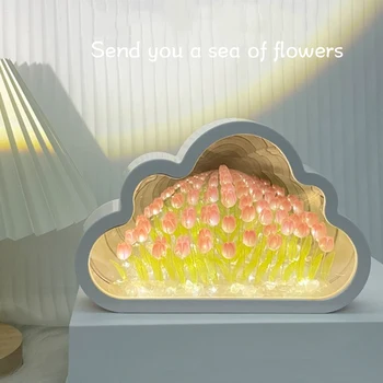 Kreatívne HOBBY Cloud Tulipán LED Nočné Svetlo Zrkadlo Stolové Lampy, Ručne vyrábané kórejský Minimalistický Hot Predaj Ručne vyrábané Narodeninám Hot Obrázok