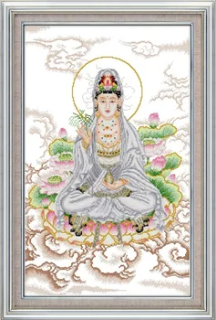 Kwan-yin sedí na platforme lotus (2) cross stitch auta Náboženstvo 11ct black ručné výšivky HOBBY ručné vyšívanie dodávky taška Obrázok