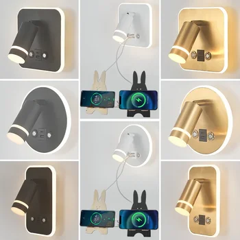 LED Stenové Svetlo Flexibilný Lampy, Nočné Čítanie Svetlo S vypínačom USB Nabíjací Port Svetlo Otočná Stenu Sconce Stenu Pozornosti Obrázok