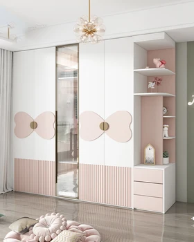 Luxusné skriňa, domácnosť, spálňa, moderný a minimalistický detí ružová princezná zmontované skriňa, malé jednotky, sklenené dvere ca Obrázok
