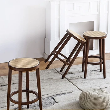 Masívneho dreva vysokej stolice Moderný jednoduchý domácnosti malý bar stoličky Nordic dizajnér kaviareň ratan stolice Obrázok