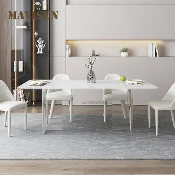 Mavisun Dizajnér Jedálenský Stôl Nastaviť Transparentné Akrylátové Base 12mm Kameň Ploche Obdĺžnika Stručné Moderná Kuchyňa jedálenský Stôl A Stoličky Obrázok