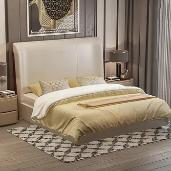 Moderné svetlo luxusná posteľ Napa luxusné vily veľká manželská posteľ spálňa svadobné posteľ vysoká späť taliansky posteľ Obrázok