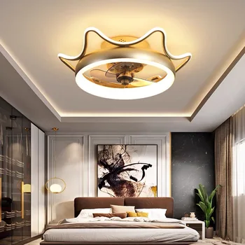 Moderné zlato stropný ventilátor Lampa LED So Vzdialenou deti stropný ventilátor Ovládanie Nastaviteľné Rýchlosti Vetra spálne dekorácie osvetlenie Obrázok
