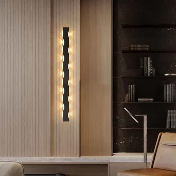 Moderný jednoduchý Dlhý pás LED nástenné svietidlo až pozadí protiľahlej stene svetlo LED nočné foyer koridoru čierne zlato LED sconce Obrázok