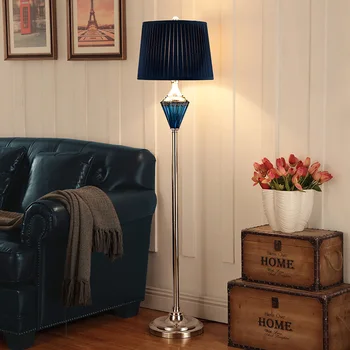 Modrá Európskom Štýle Poschodí Lampa Spálne, Obývacia Izba Jednoduché, Moderné, Kreatívne Sklo Rozšírené Zmysel Americký Nočný Stolík Lampa Obrázok
