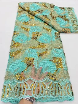 najnovšie Nigérijský Sequin Čipky Textílie 2023 Vysokej kvality 5 dvore Výšivky šité čipky a tylu textílie pre Africké ženy