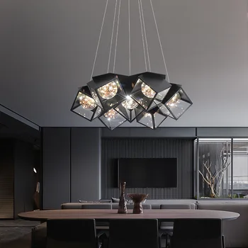 Nordic Black Stropný Luster Osvetlenie Jedálenského Stola Dekor Hainging Svetlá Moderný Minimalistický Hviezdna Domov Obývacia Izba lampa Obrázok