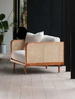 Nordic masívneho dreva ratanový sofa B&B obývacia izba krytý domácnosť denníka staré čas gauč Obrázok
