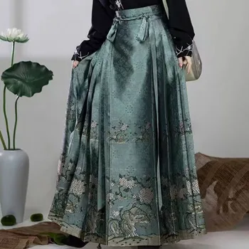 Nové Jeseň Denne Vintage Šaty Lepšiu Hanfu Žien Krajky-up Kôň Tvár Sukne Čínsky Štýl Modernizované Hanbok Sukne Obrázok