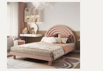 Plný masívneho dreva lízatko detská posteľ/edge nastaviteľné lôžko/svetlo luxusný krém štýl Obrázok