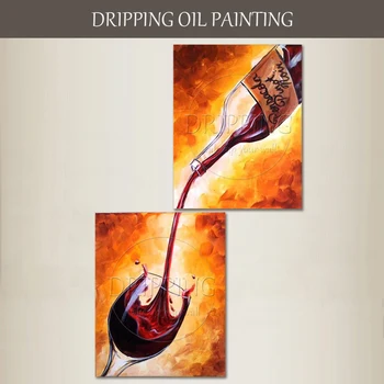 Ručne maľované Vysoko Kvalitné, Moderné, Abstraktné Múr Umenia Maľby Fľaša Vína olejomaľba Na Jedáleň a Kuchyňa Dekorácie Obrázok