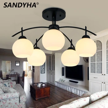 SANDYHA Lustre, Vintage Štýl LED Prívesok zasvätenia Matné Biele Sklo Loptu Lampy, Obývacia Izba Lampara Colgante Techo Obrázok