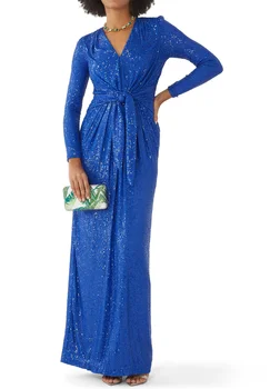 Shiyicey Elegantné Sequin Dlhé Rukávy Šaty Rozšírené Prom Šaty Tvárny Luxusné Formálne Šaty Večerné Šaty Pre Svadobné Party Obrázok