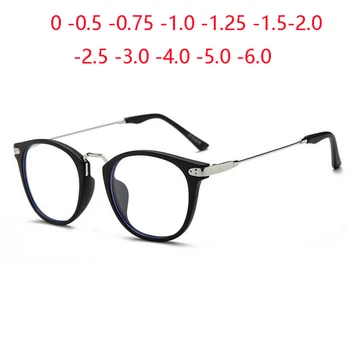 TR90 Anti Modré Lúče Kolo Nearsighted Okuliare Unisex Matnej Čiernej farbe Vintage Mínus Predpis Okuliare 0 -0.5 -0.75 Na -6.0 Obrázok