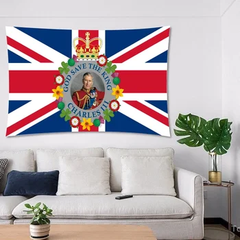Vlastné Príznaky pre Domova, Kráľ Korunovácie Strany,Street Parade,Dvojité Bočné, God Save the King Charles III, UK, 100D Polyester Obrázok