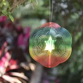 Záhrada 3D Rotačné zvonkohry Farebné Hexagon Spinner Bell Prívesok Pre Vonkajšie Záhradné Visí Windchimes Dekorácie Obrázok